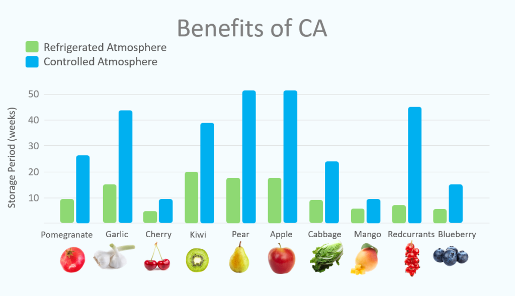 Benefits of CA storage on fruits and vegetables storage period